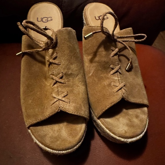 UGG Giorgia Suede Espadrille Wedge Platform Sandals 70’s retro vacation beach - Picture 2 of 6
